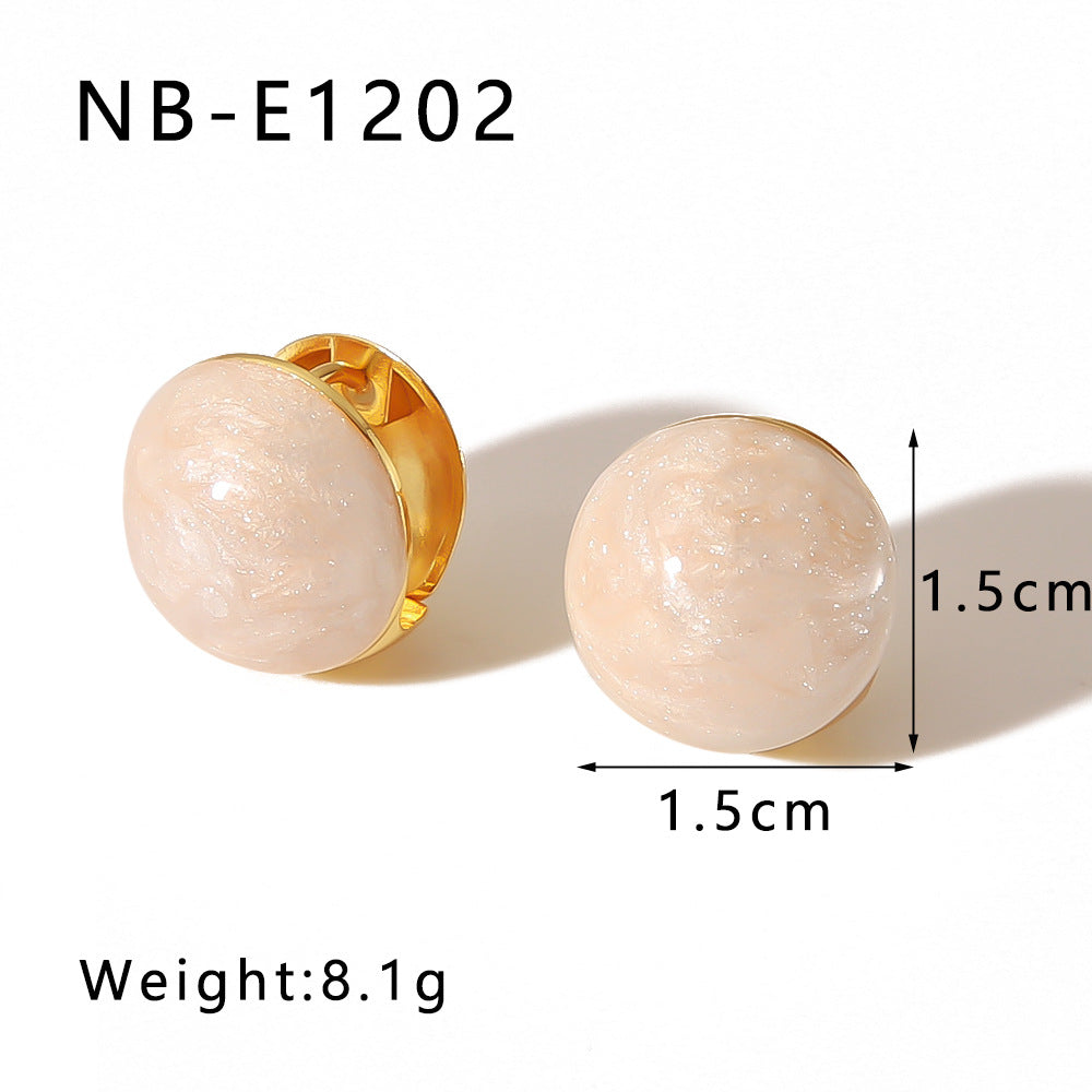 Orecchini da donna in acciaio al titanio con placcatura in oro 18 carati a forma di cuore e sfera, dal design minimalista