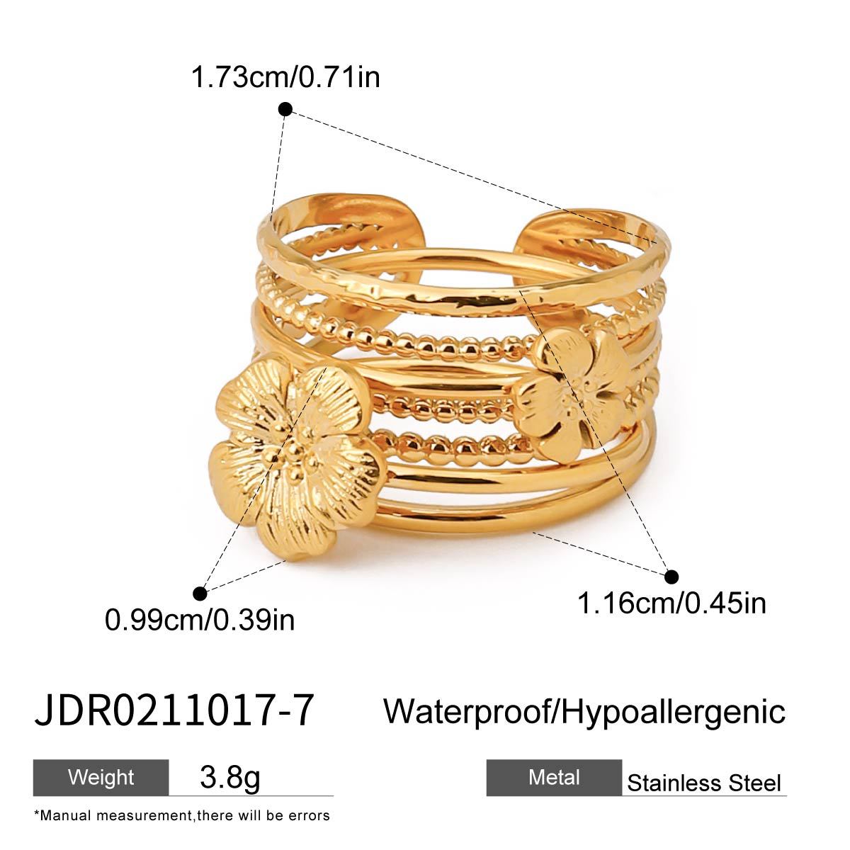 Geometric Floral Plated Stainless Steel Ring for Women