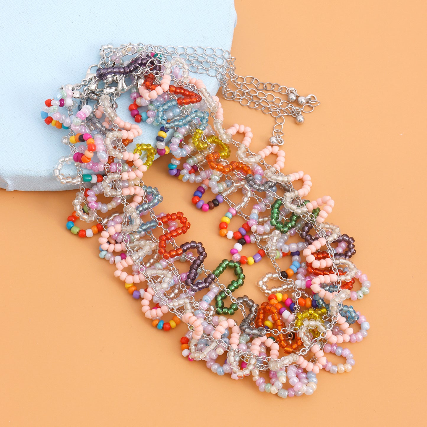 Bohemian Colorful Seed Bead S-Shaped Necklace with Geometric Pendant in Alloy Plated Finish