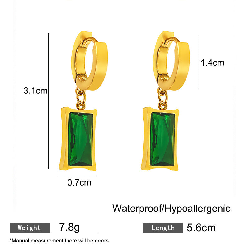 Sweet Gold Plated Geometric Titanium Steel Necklace with Emerald and Rhinestone Inlay for Unisex