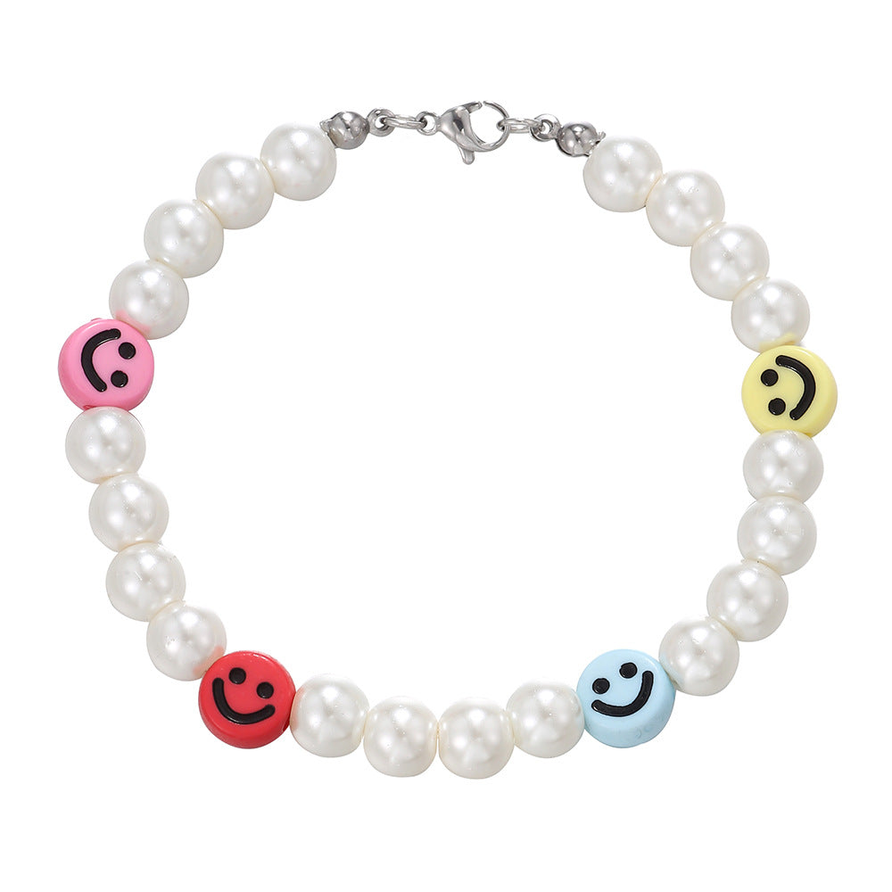 Hip-hop Geometric Resin Imitation Pearl Smile Face Bracelet for Unisex