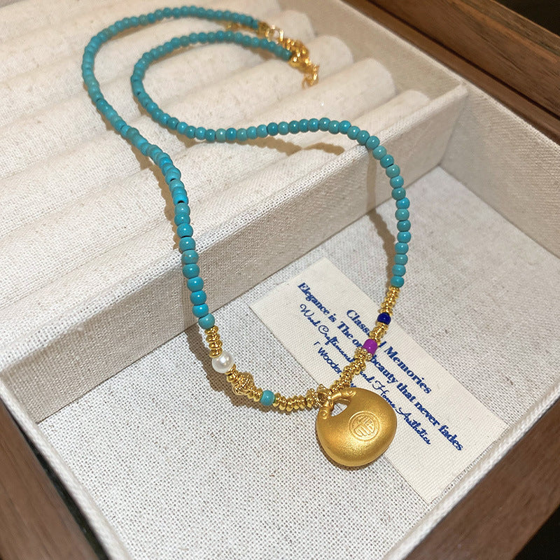 Nuevo Collar Colgante de Loto y Abanico Estilo Chino en Aleación con Baño de Oro, Diseño Geométrico, Elegante Cadena de Clavícula para Mujer