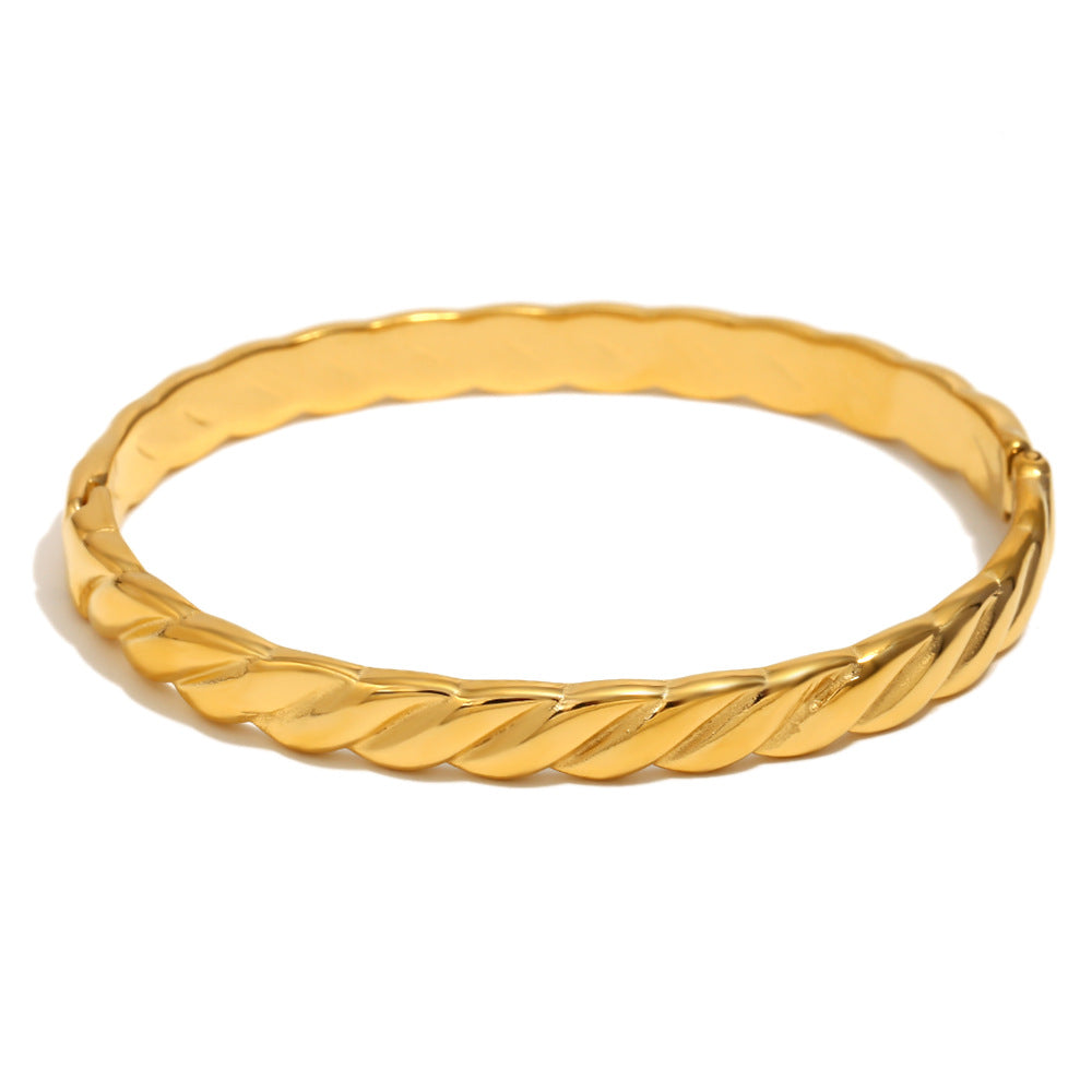 Bracciale Elegante a Strisce da Donna in Acciaio Inossidabile Placcato Oro 18K Minimalista