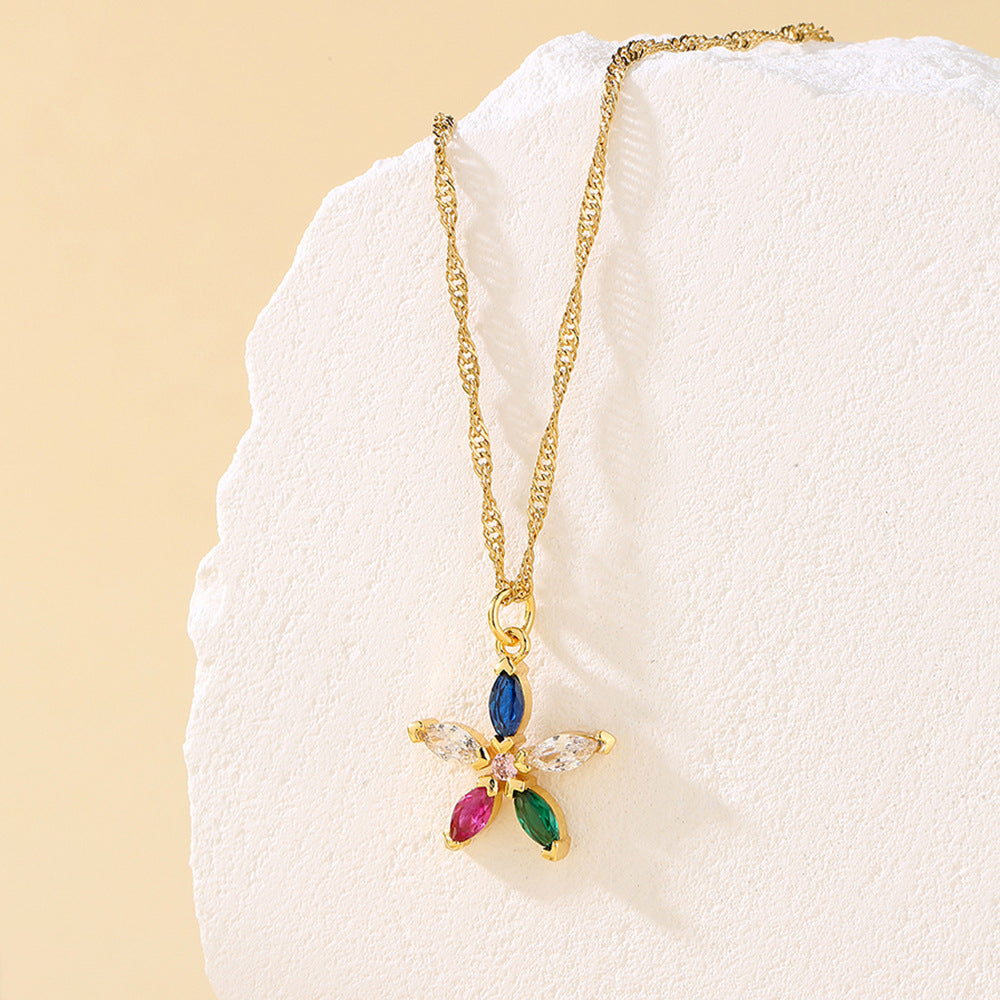 Minimalist Geometric Heart Pendant Necklace for Women with Copper Base Plated in 18K Gold and Micro-Paved Zirconia
