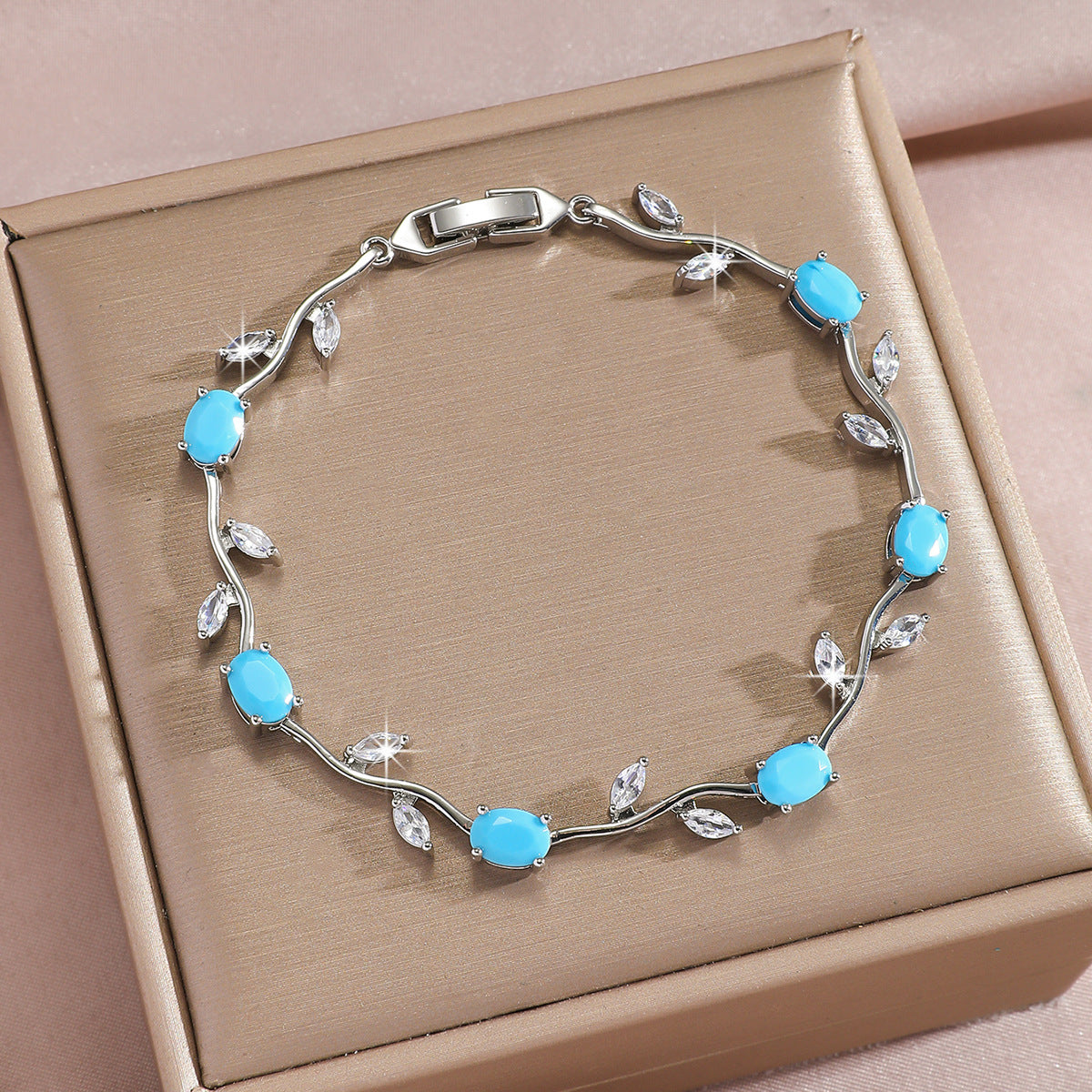 Luxury Gold Plated Brass Leaf Bracelet with Cubic Zirconia Inlay Unisex Floral Design