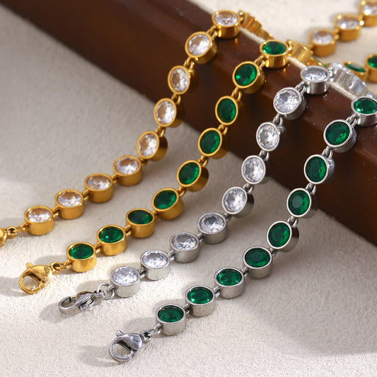 Bracciale da donna scintillante in acciaio inossidabile placcato oro 18 carati con zirconi cubici, modello geometrico alla moda