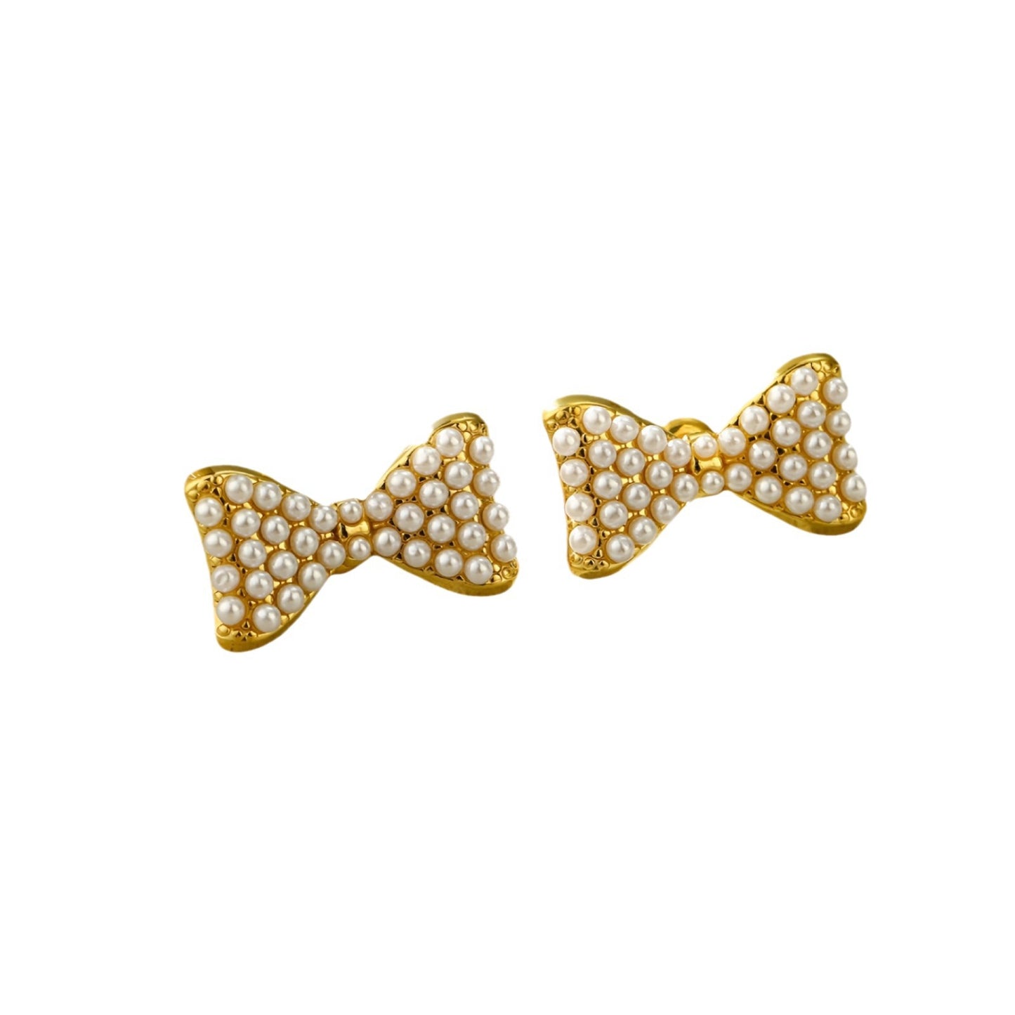 Set di orecchini eleganti con fiocco e perle e collana in acciaio inossidabile con finitura placcata per donna