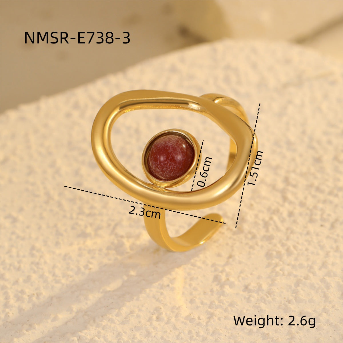 Anillo de acero inoxidable hueco con diseño geométrico vintage e incrustaciones de piedra natural, chapado en acero de titanio, banda de moda para mujer para uso en la oficina