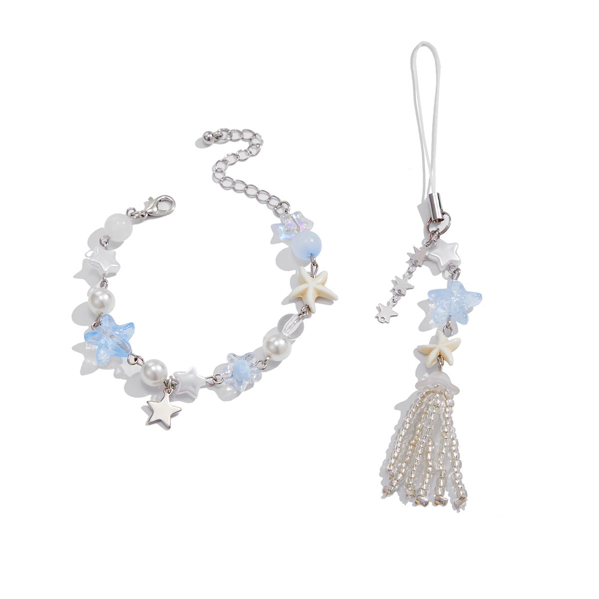 Pulsera con borlas en forma de estrella estilo vacaciones con perlas de imitación para mujer