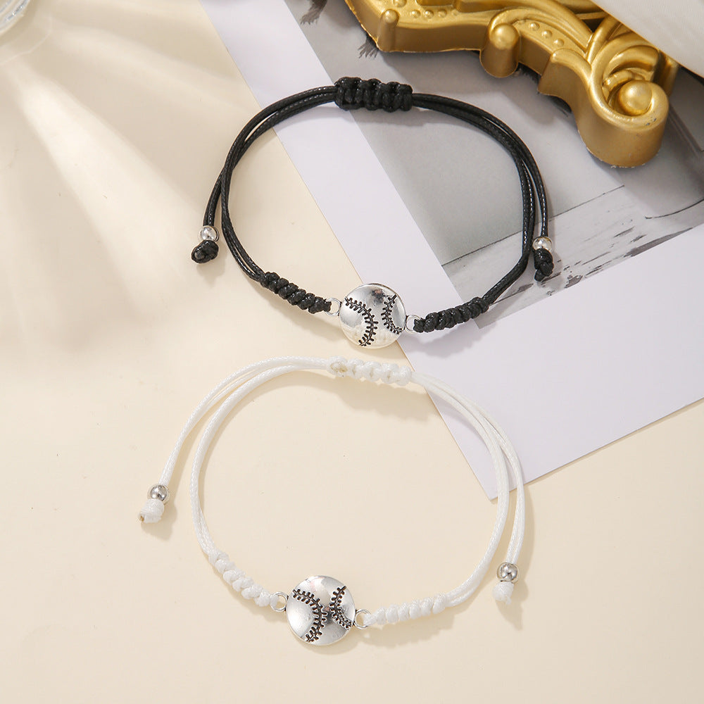 Unisex Geometric Round Alloy Braided Bracelet with Volleyball Baseball Football Basketball Soccer Design