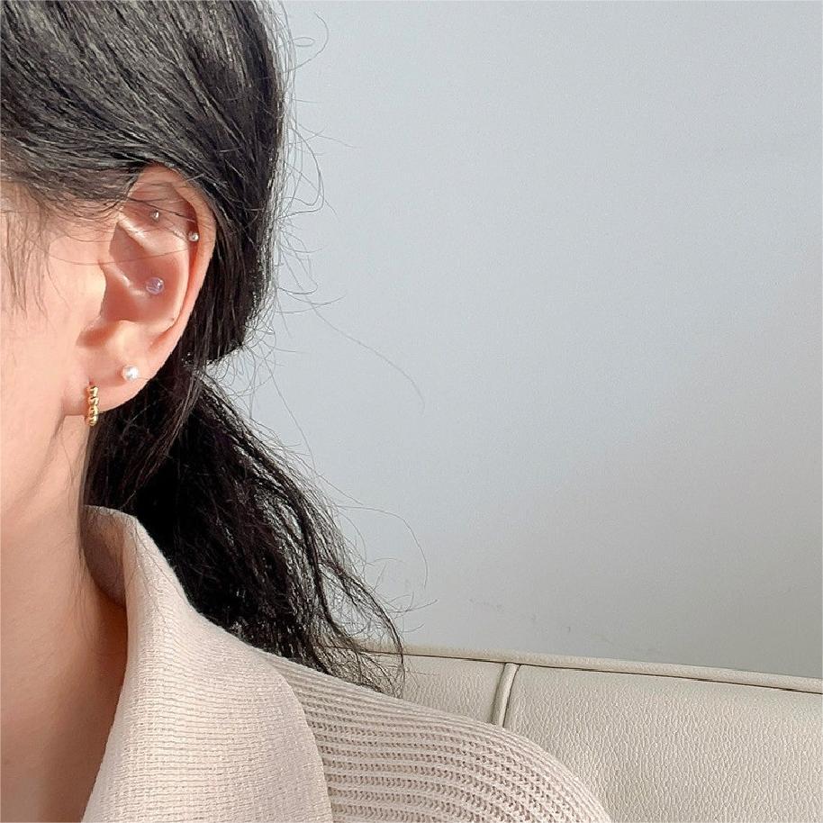 Minimalist Sweet 925 Sterling Silver Round Geometric Letter Hoop Earrings with Plated Finish