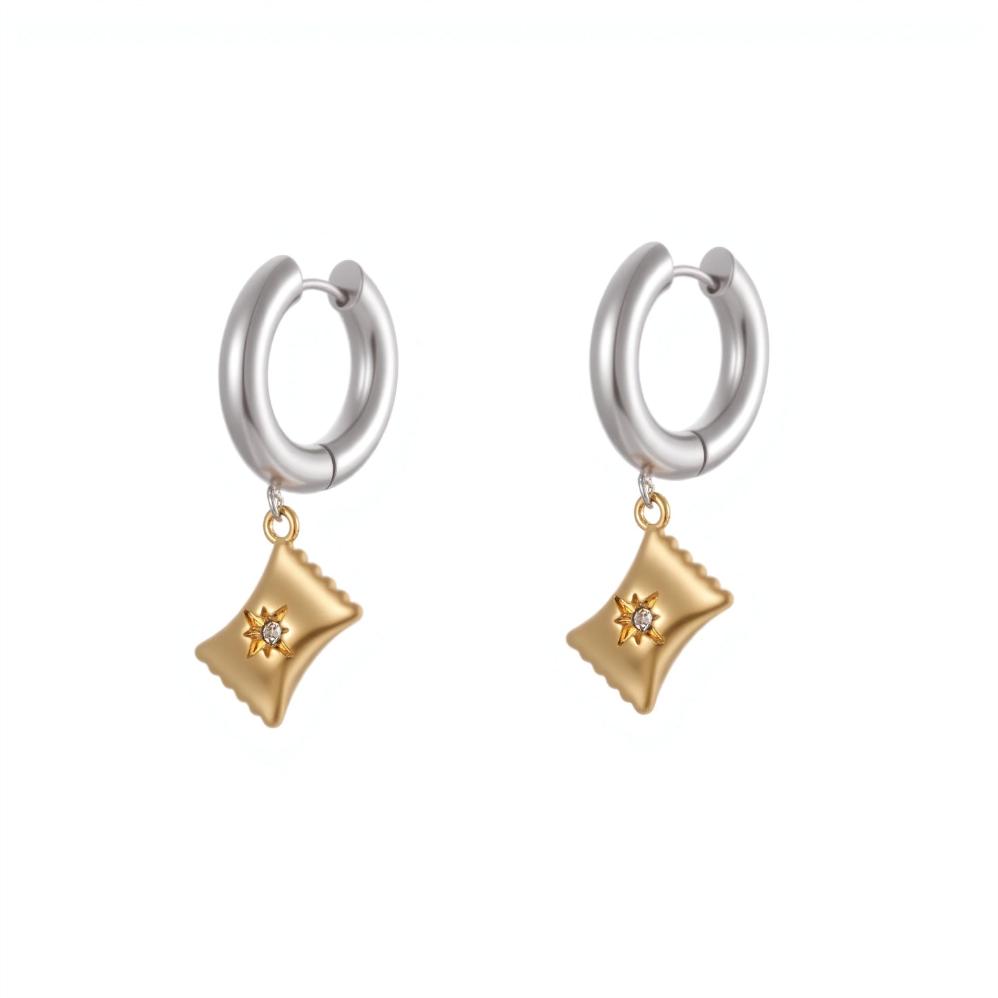 Fashionable Heart and Star Shaped Stainless Steel Earrings with 18K Gold and Silver Plating for Women