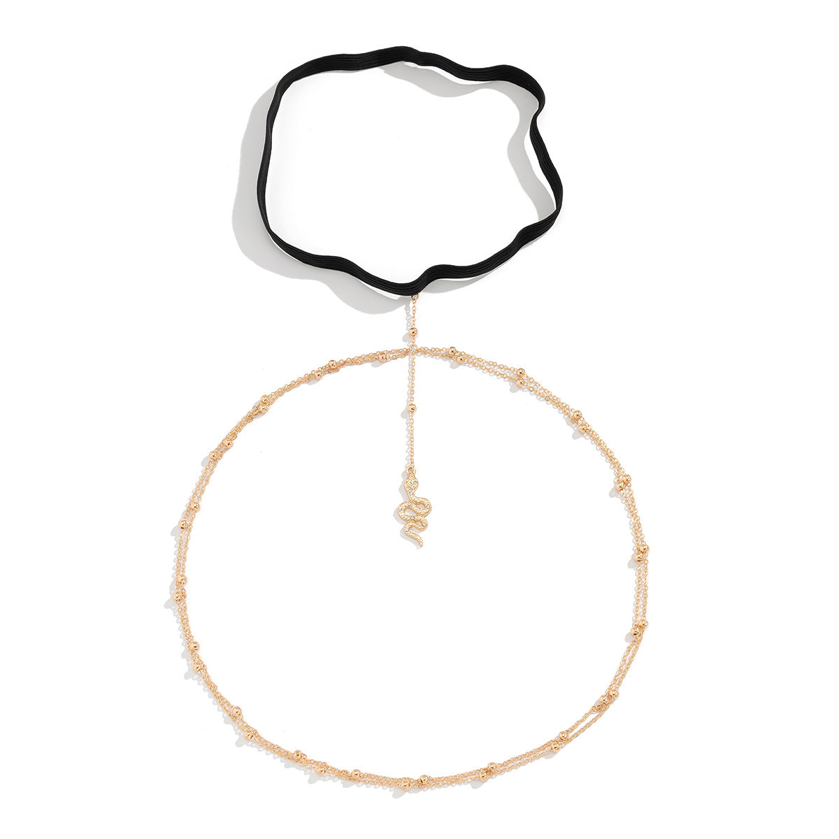 Tobillera de metal minimalista con forma de serpiente, cadena elástica de doble abalorio y detalle de borla para mujer