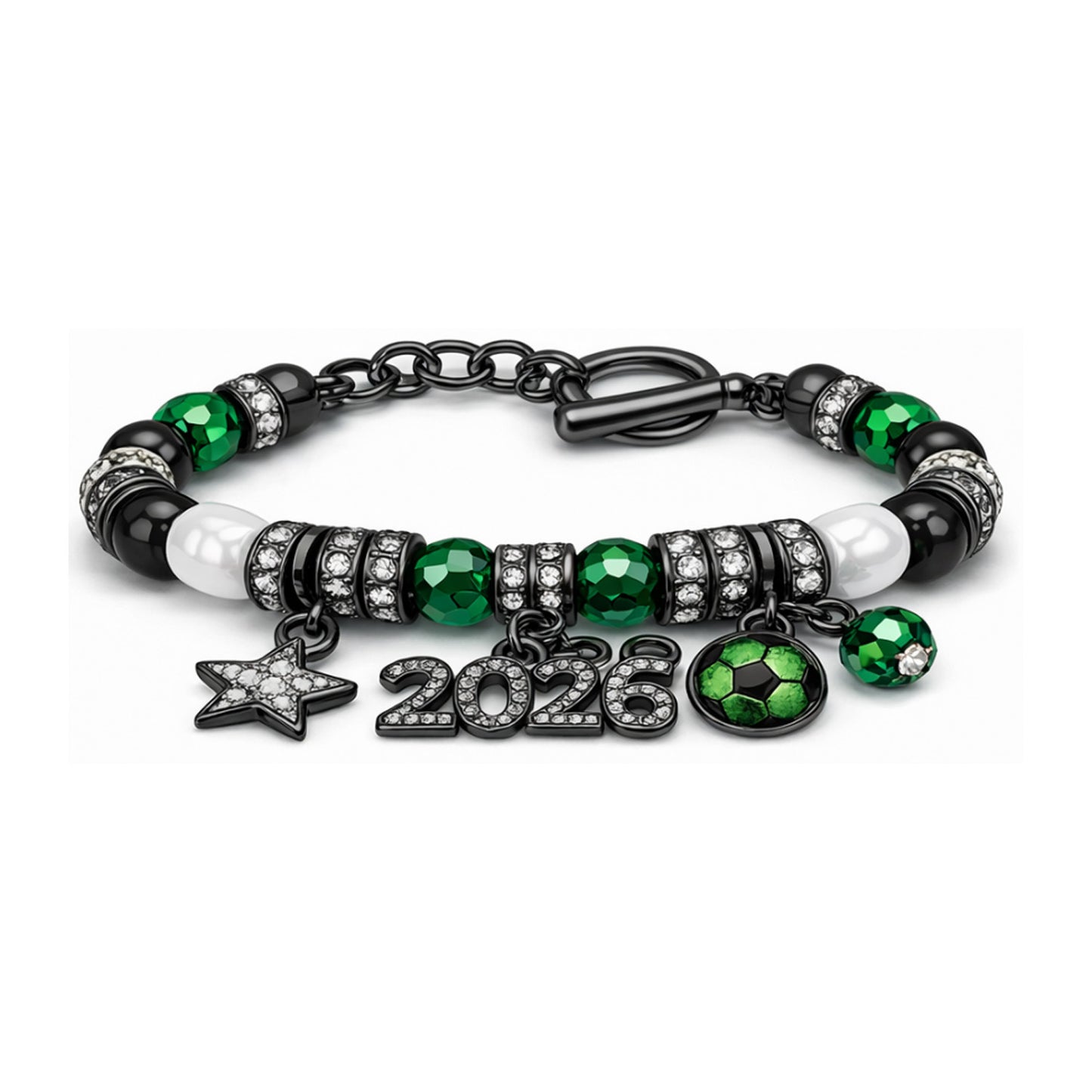 Pulsera unisex de aleación chapada con colgante de estrella de fútbol con incrustaciones de diamantes de imitación minimalista para fanático de la Copa del Mundo