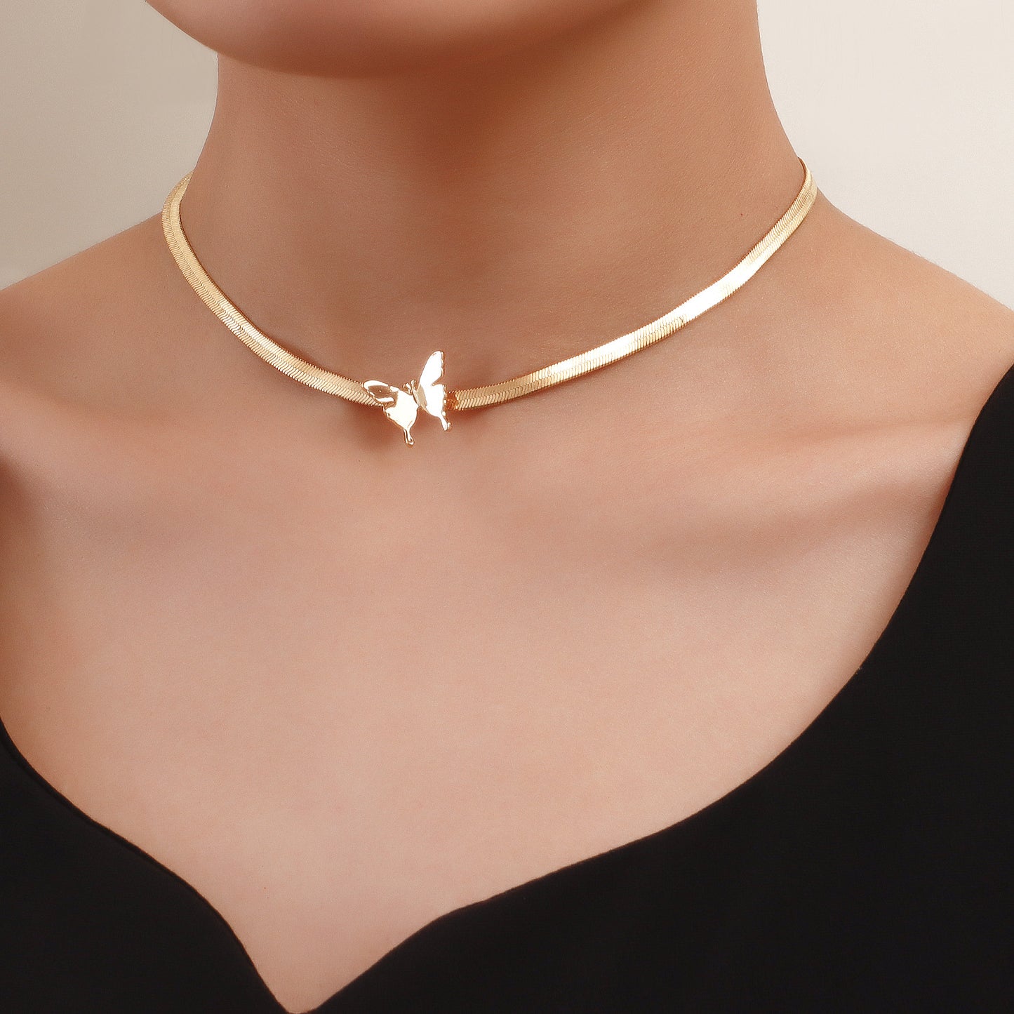 Minimalist Butterfly Pendant Necklace for Women with Gold-Plated Alloy Snake Chain and Geometric Design