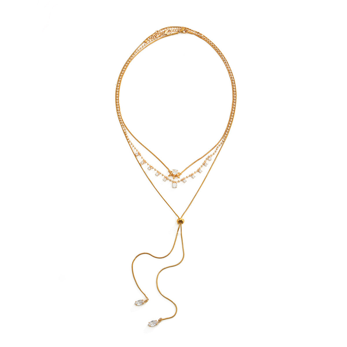 Minimalist Luxury Geometric Round Rhinestone Stainless Steel PVD Necklace for Women
