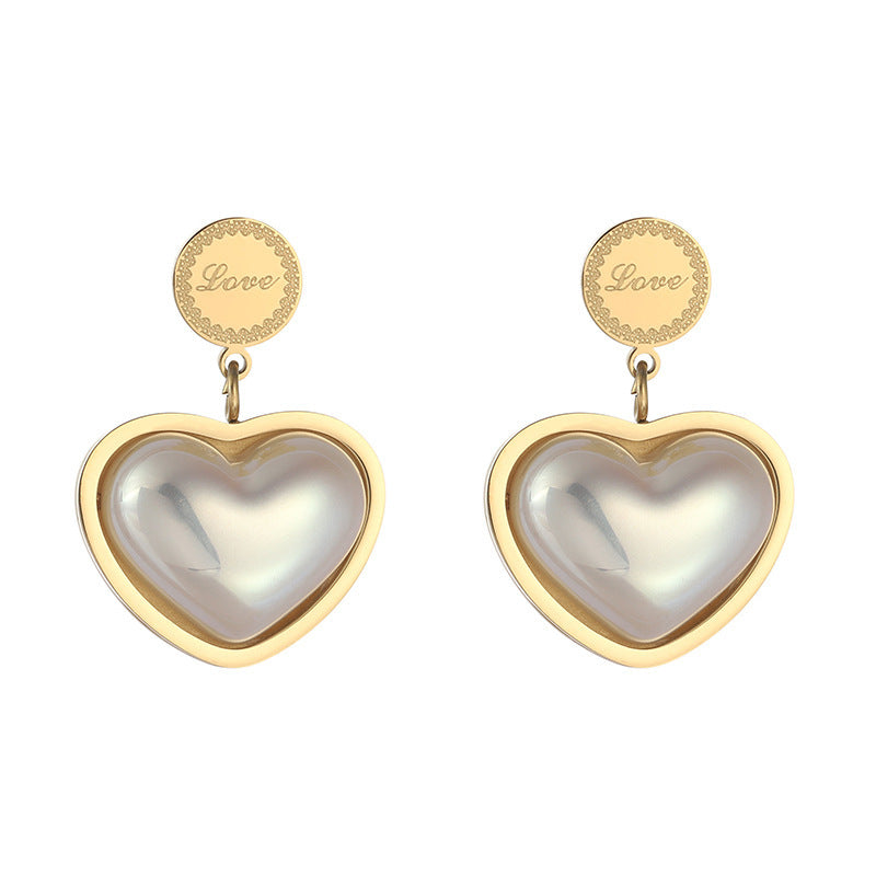 Minimalist Titanium Steel Shell Heart Earrings with Geometric Design and Plated Finish for Women