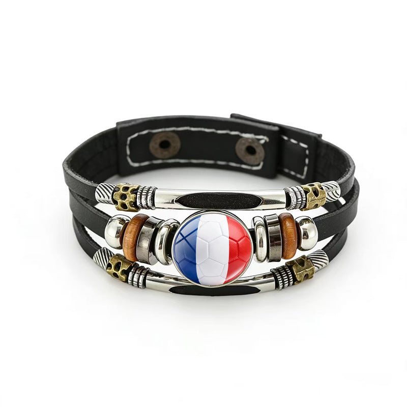 Bracciale unisex vintage in pelle placcata con forme geometriche, multistrato, intrecciato