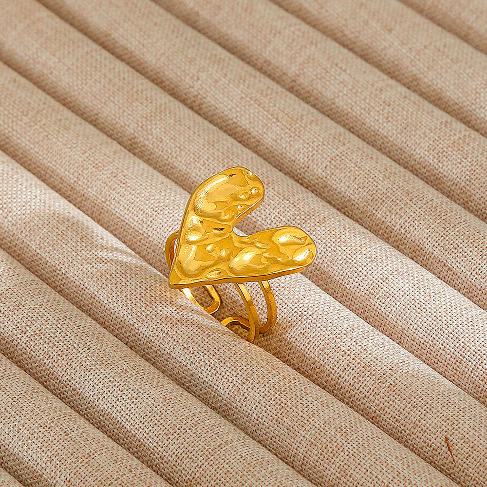 Minimalist Geometric Flower-Shaped Titanium Steel Ring with Plating Finish for Women, Adjustable Open Band Fashion Ring