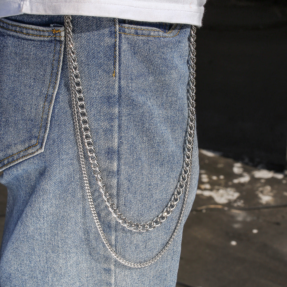Hip-hop Punk Zinc Alloy Polished Cuban Link Chain Waist Chain with Tassel
