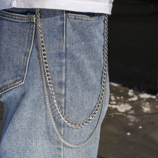 Hip-hop Punk Zinc Alloy Polished Cuban Link Chain Waist Chain with Tassel