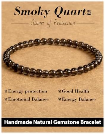 Natural Obsidian and Amazonite Stone Beaded Bracelet 6mm Elastic Stretch Bangle Unisex Handmade Jewelry