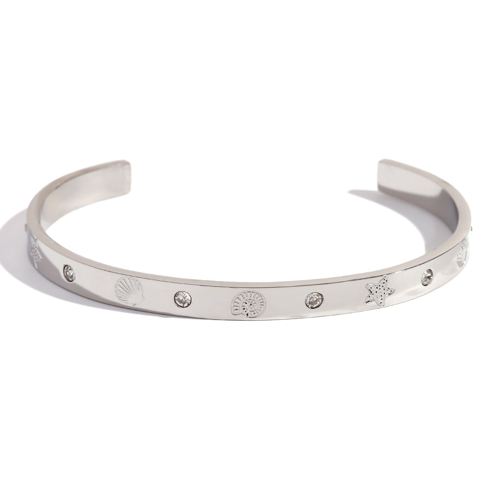Minimalist Ocean-Inspired Stainless Steel Plated 18K Gold Bracelet for Women with Geometric Pattern