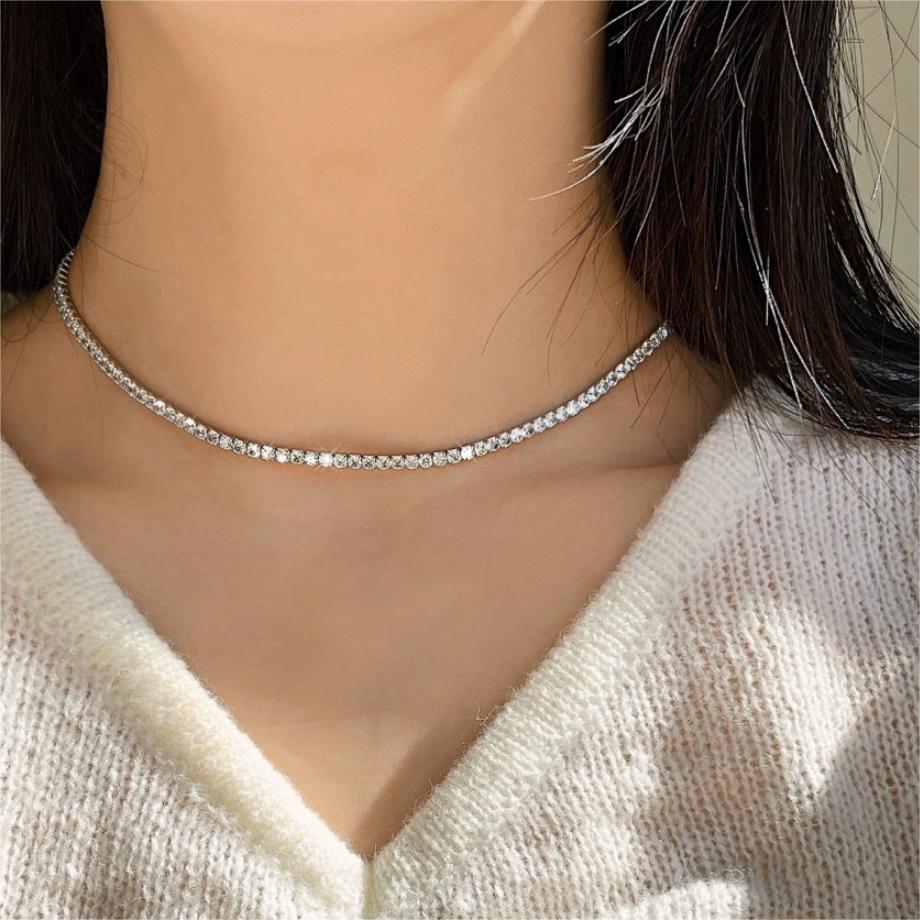 Minimalist Short Bead Chain Necklace for Women with Zircon Pendant in Sterling Silver Plated Finish