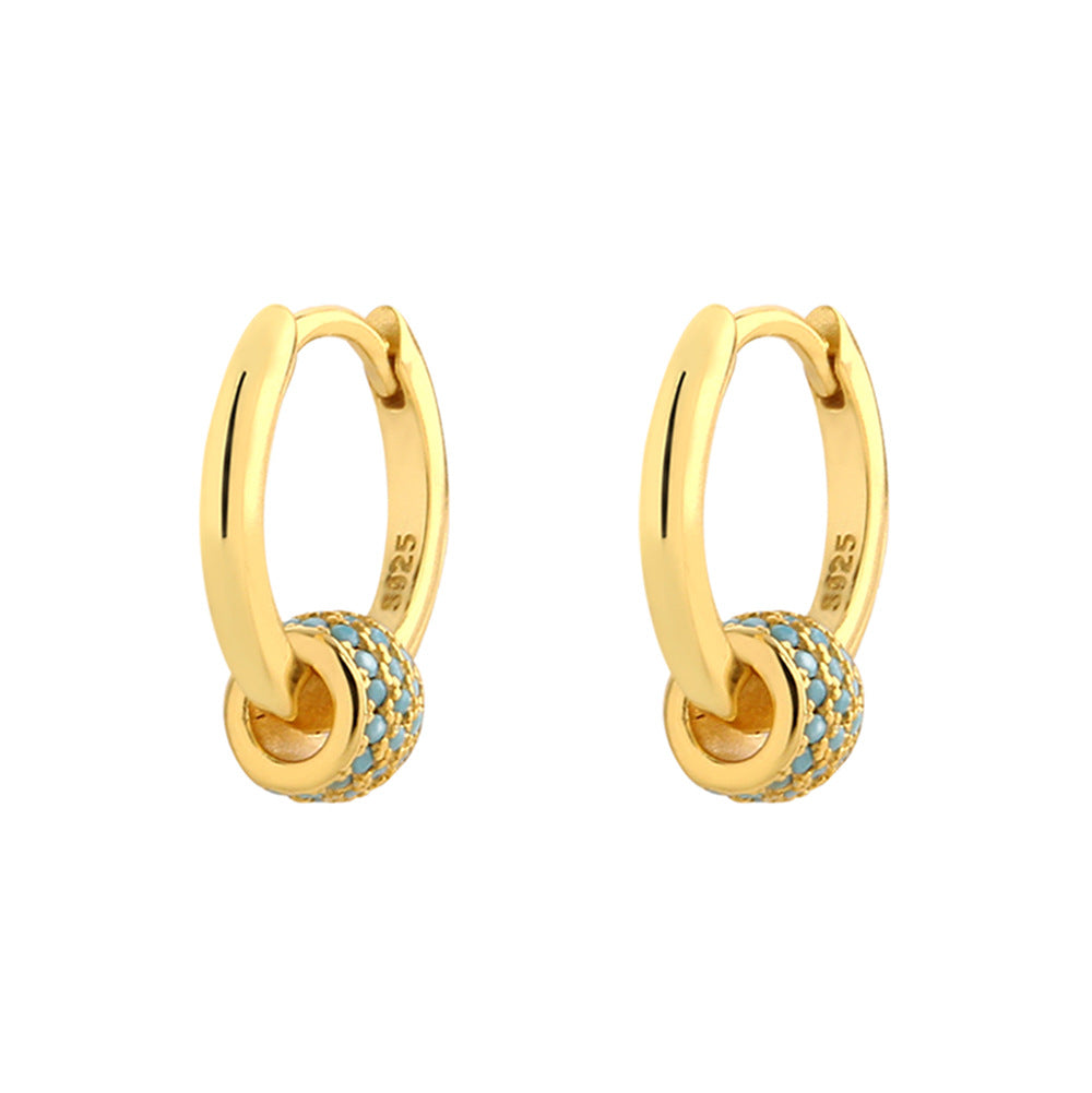 Aretes de aro de lujo para mujer de plata de ley 925, con diseño geométrico floral de mariposa en forma de lágrima y turquesa azul
