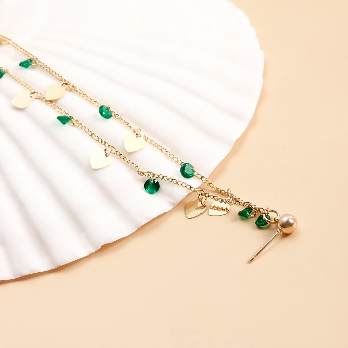 Bohemian Green Crystal Heart Geometric Plated Alloy Nose Ring with Tassel for Unisex
