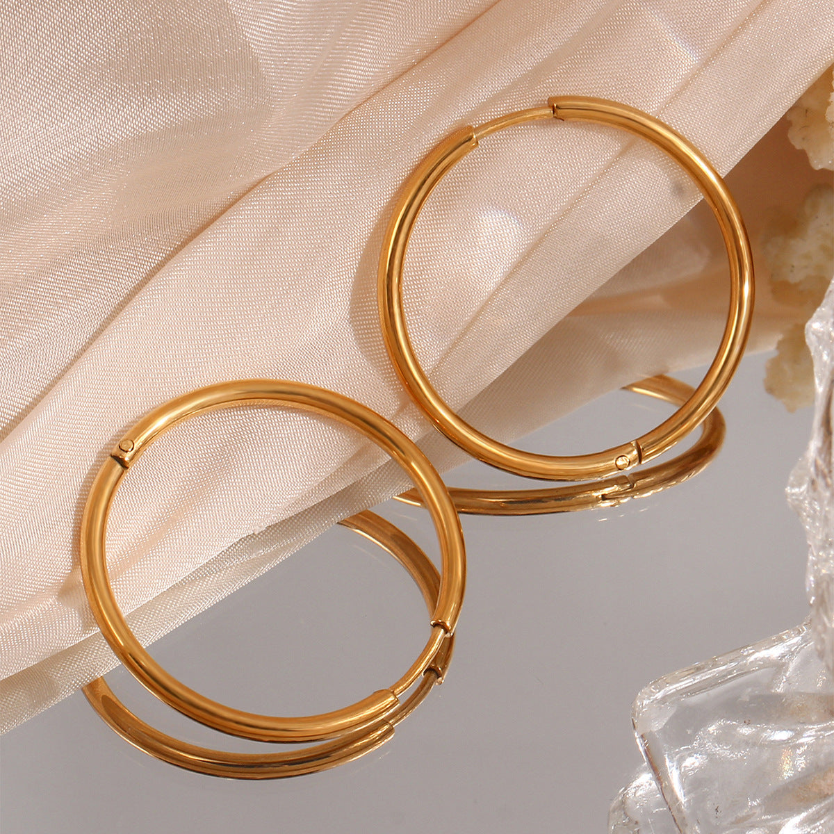 Minimalist Geometric Stainless Steel Hoop Earrings with 18K Gold Plating for Women