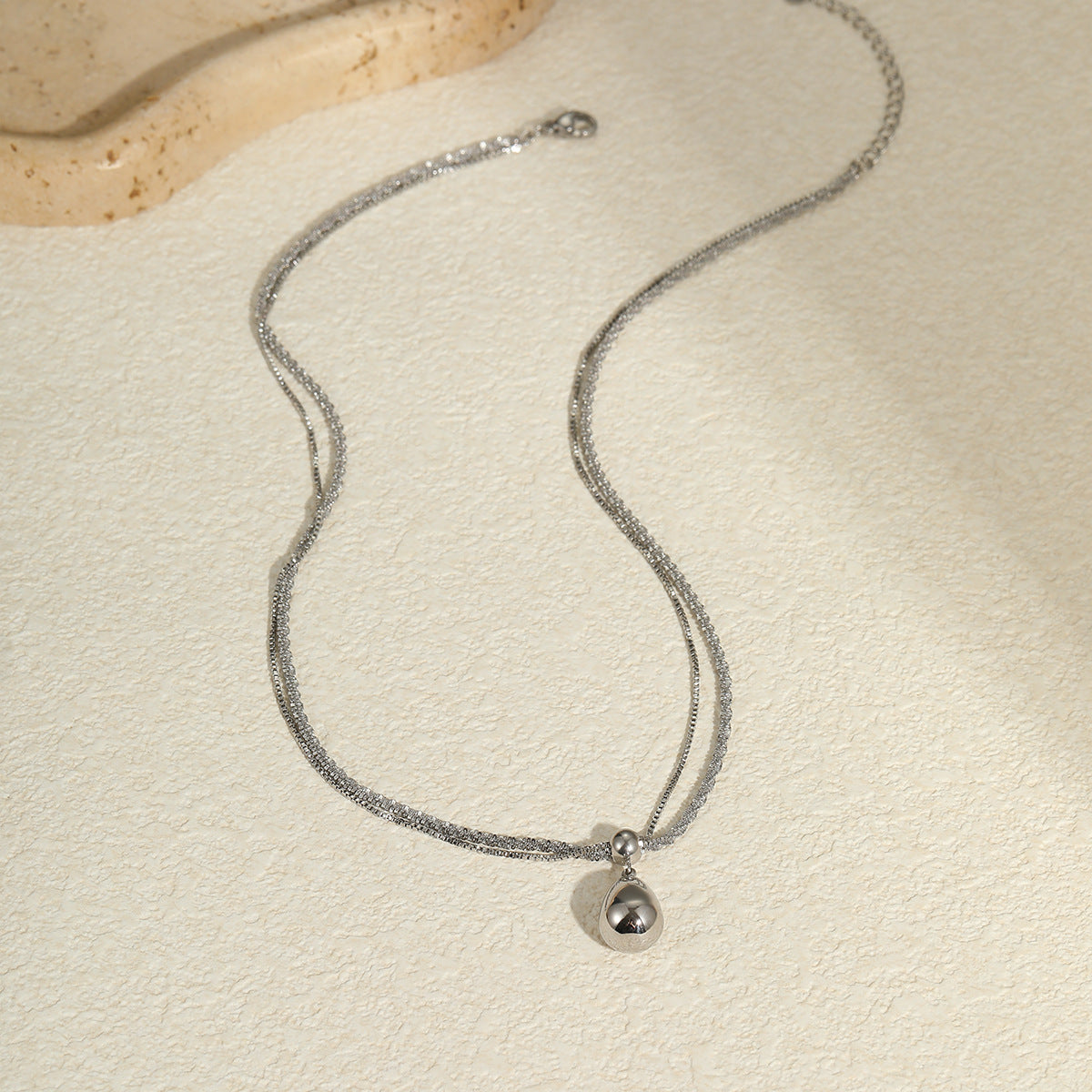 Minimalist Teardrop Pendant Necklace in Stainless Steel with 18K Gold Plating for Women