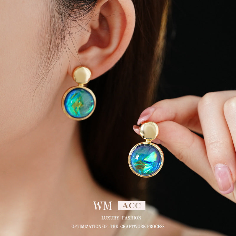 Chic Minimalist Round Resin Stud Earrings with Steel Posts for Women Geometric Fashion Accessory
