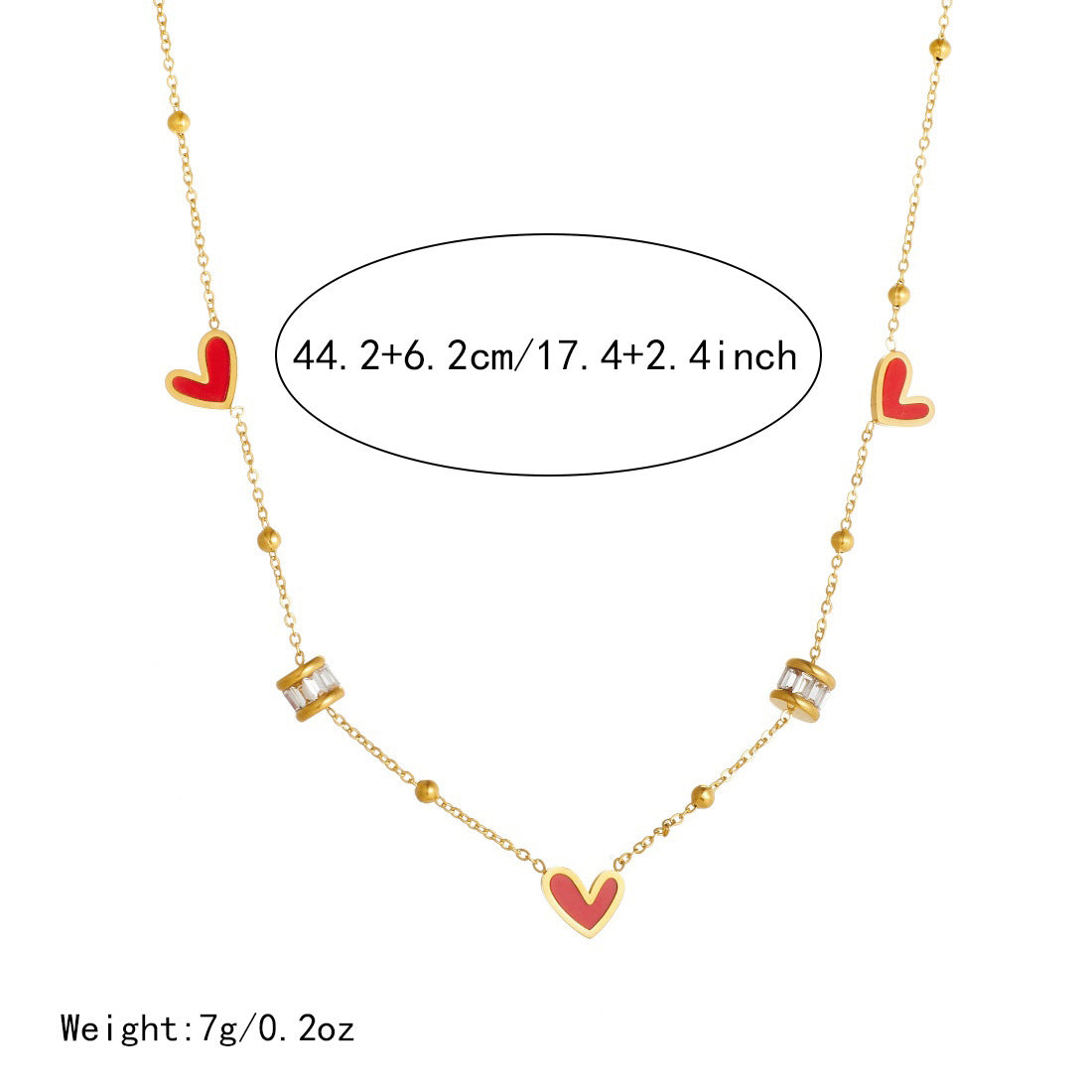 Luxury Gold Plated Heart and Round Rhinestone Stainless Steel Necklace for Women