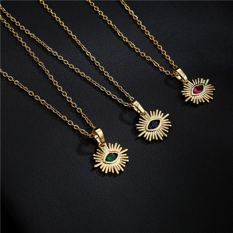 Irregular Geometric Cubic Zirconia Inlay Brass Pendant Necklace with Cable Chain