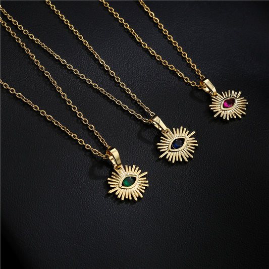 Irregular Geometric Cubic Zirconia Inlay Brass Pendant Necklace with Cable Chain
