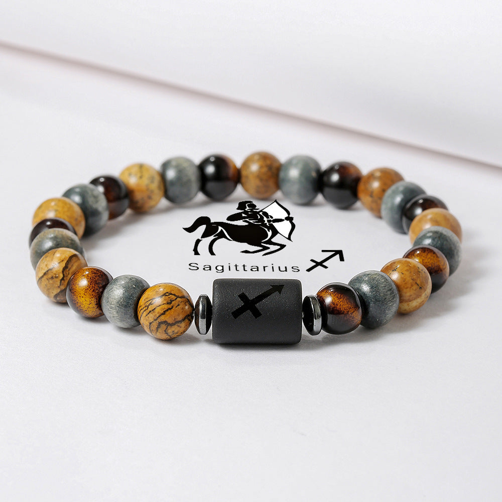 Handmade Round Tiger's Eye Beaded Bracelet Zodiac Constellation Design Unisex