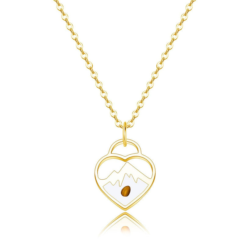 Collana Minimalista da Donna in Acciaio Inossidabile a Forma di Cuore con Ciondolo in Acciaio al Titanio e Finitura Placcata