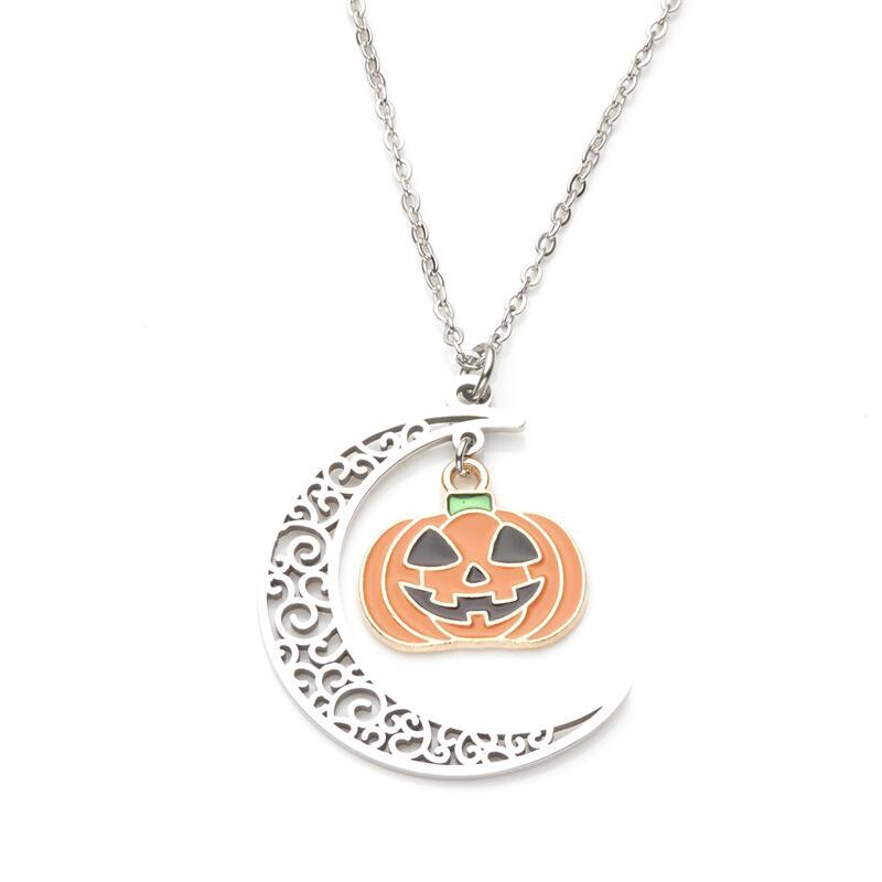 Ciondolo Collana Zucca Geometrica Non Conformista in Acciaio Inossidabile con Finitura in Acciaio al Titanio Placcato per Halloween