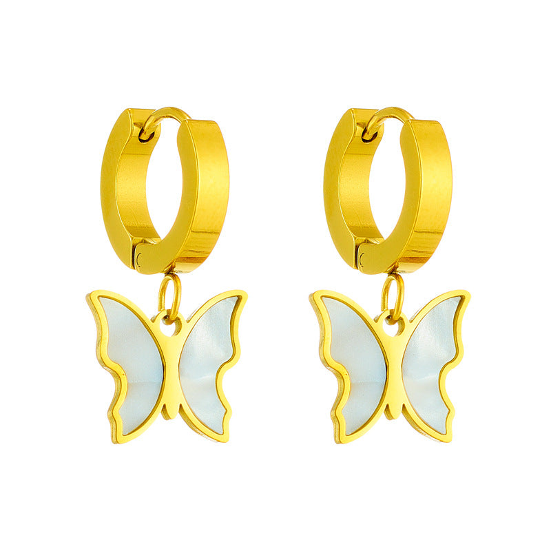 Minimalist Fashion Butterfly Pendant Earrings in Titanium Steel with Plated Finish for Women