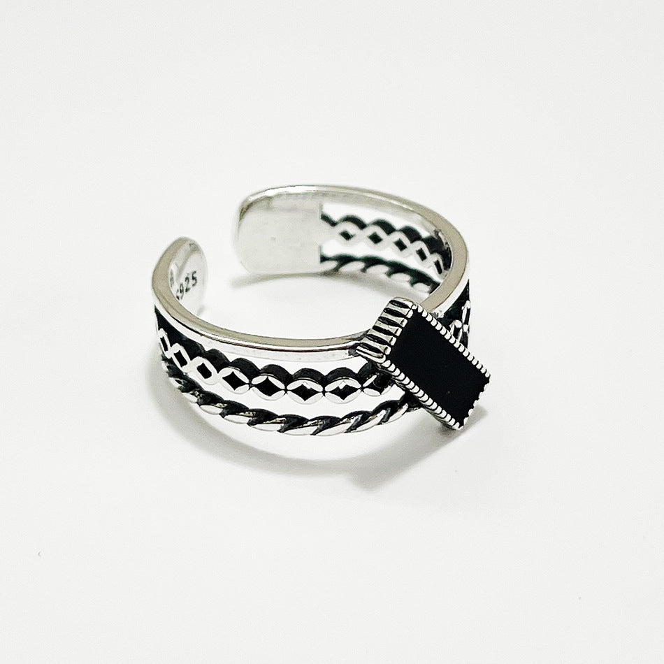 Anello da donna vintage in argento sterling 925 a rettangolo con smalto a goccia