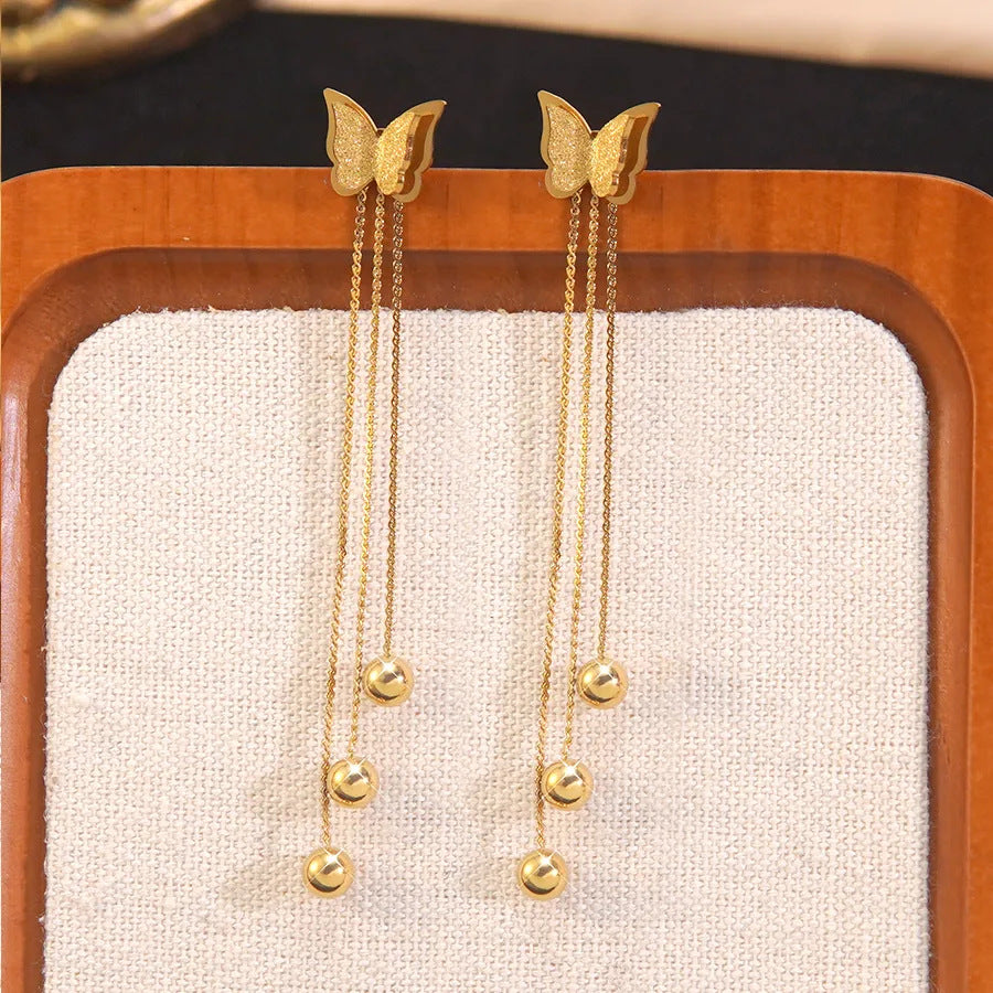 Minimalist Elegant Butterfly Stainless Steel Plated Necklace and Earring Set for Women