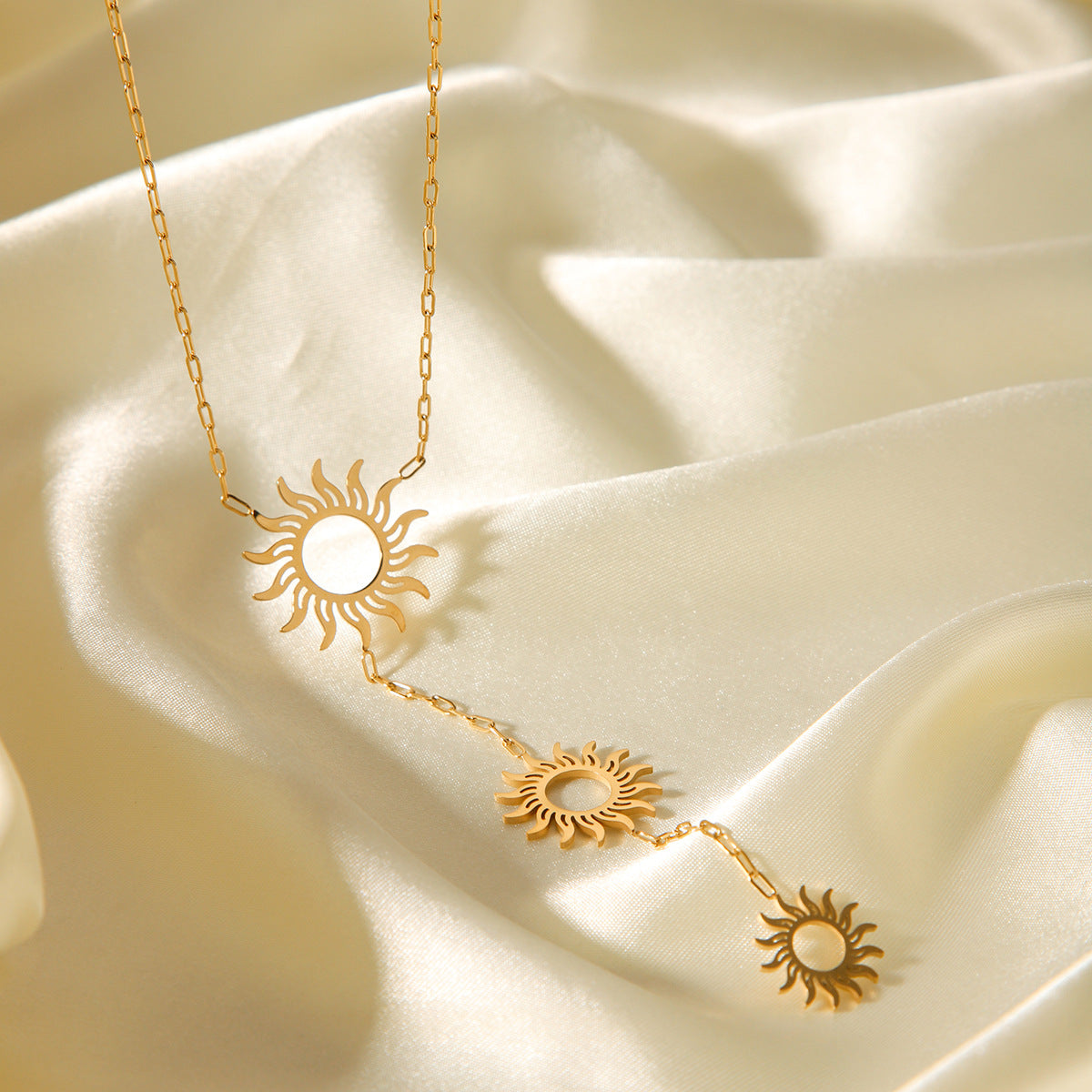 Minimalist Sunflower Pendant Necklace for Women Stainless Steel Hollow Geometric Design with Plated Finish Long Sweater Chain