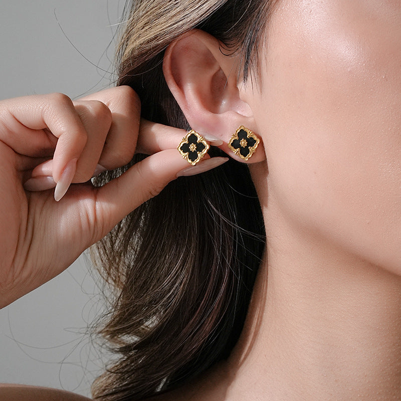 Minimalist Rhombus-Shaped Titanium Steel Necklace Set with Earrings and Bracelet, Vacuum-Plated 18K Gold Finish, Snake Chain