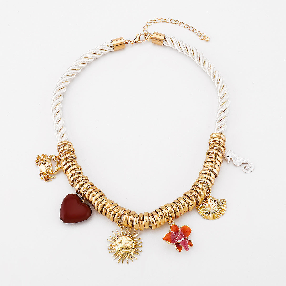 Collar con dije de cangrejo, corazón, flores, conchas marinas y caballito de mar, estilo vacaciones tropicales, de aleación con esmalte, para mujer