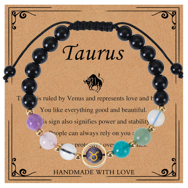 Elegant Geometric Natural Crystal Zodiac Beaded Bracelet Unisex Handmade Jewelry with Card