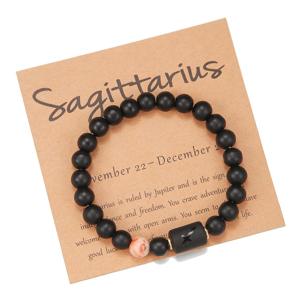 Unisex Plated Round Agate Beaded Bracelet 12 Constellation Series