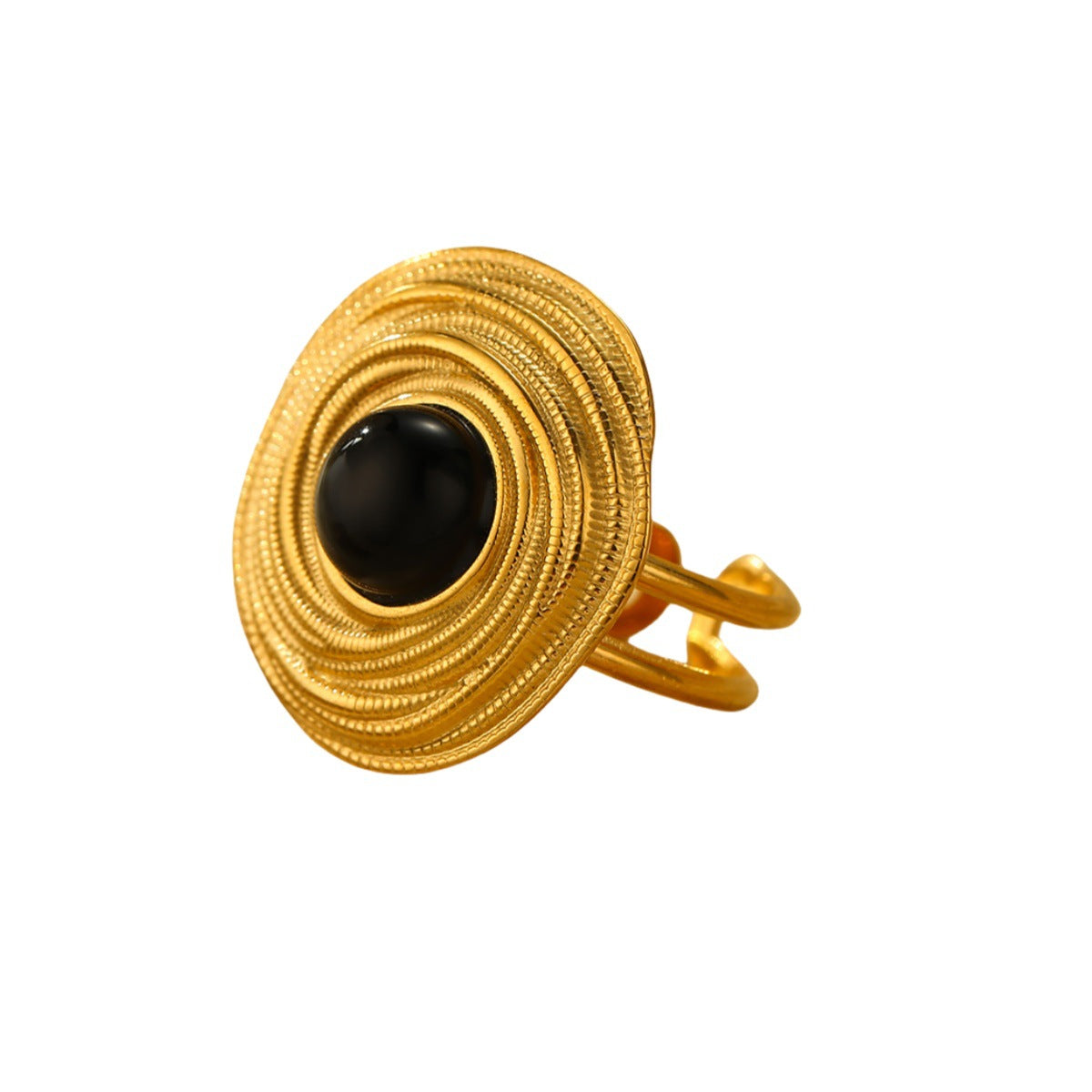 Anillo de lujo Ojo de Horus retro en acero inoxidable con acabado chapado para mujer, diseño de banda abierta geométrica