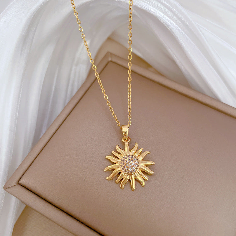 Collana con Ciondolo Girasole Lusso Titanio Acciaio Geometrico Ciondolo Collana Unisex