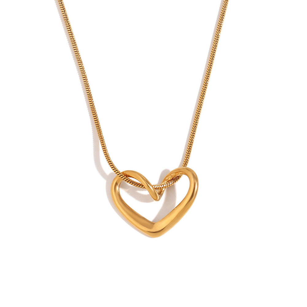 Minimalist Heart-Shaped Titanium Steel Pendant Necklace with 18K Gold Plated Stainless Steel Snake Chain for Women